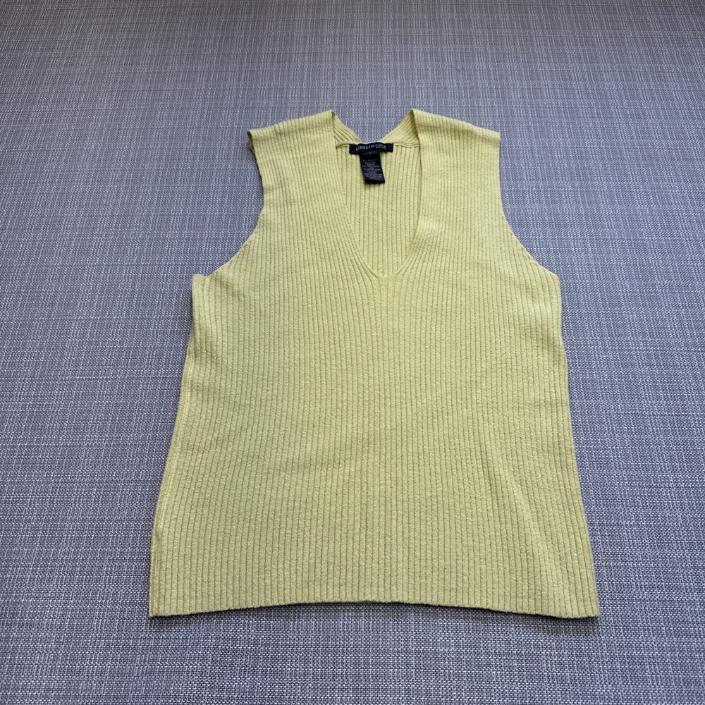 Kenneth Cole Ribbed Sweater Tank Large V Neck Sleeveless Yellow Green Layering